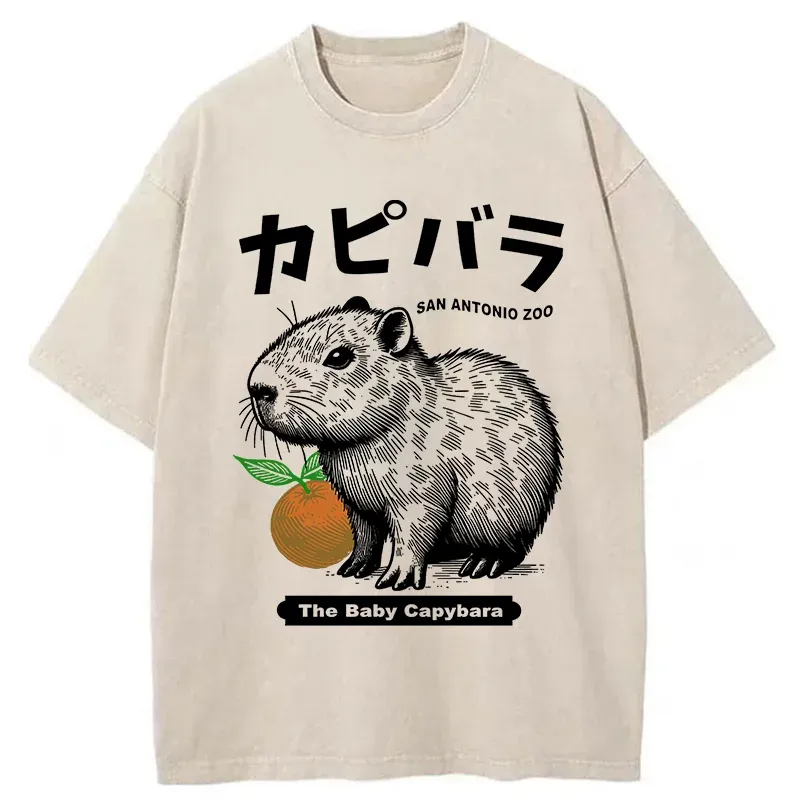 Tokyo-Tiger Cute Baby Capybara Washed T-Shirt