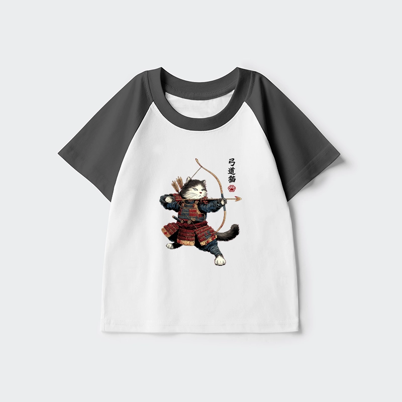 Tokyo-Tiger Kyudo Samurai Cat Kids Raglan T-shirt