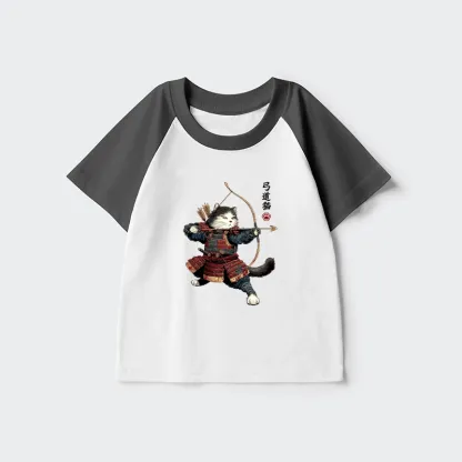 Tokyo-Tiger Kyudo Samurai Cat Kids Raglan T-shirt