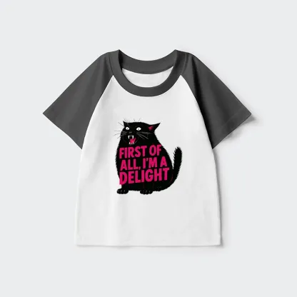 Tokyo-Tiger Roaring Black Cat Kids Raglan T-shirt