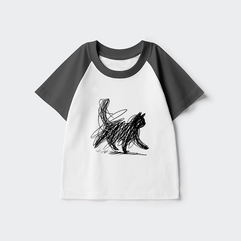 Tokyo-Tiger Minimalist Cat Art Kids Raglan T-shirt