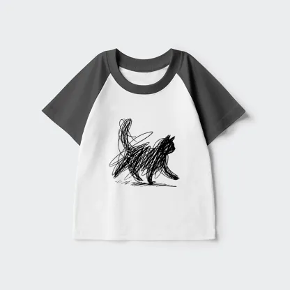 Tokyo-Tiger Minimalist Cat Art Kids Raglan T-shirt
