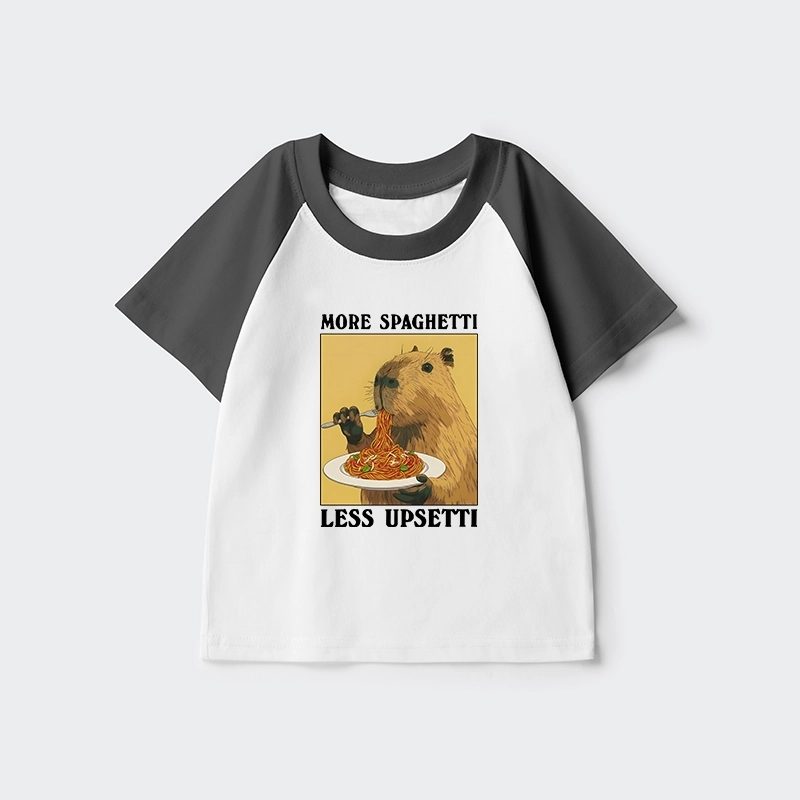 Tokyo-Tiger Capybara Eating Pasta Kids Raglan T-shirt