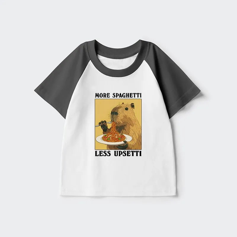Tokyo-Tiger Capybara Eating Pasta Kids Raglan T-shirt