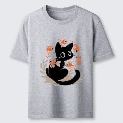 Tokyo-Tiger Curious Black Cat Among Fish Classic T-Shirt
