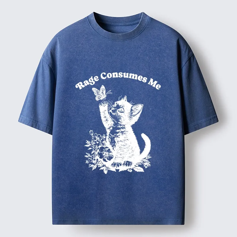 Tokyo-Tiger Rage Consumes Me Kitten Meme Washed T-Shirt