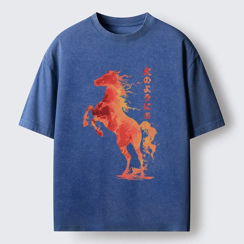 Tokyo-Tiger Fire Horse Japanese Art Washed T-Shirt