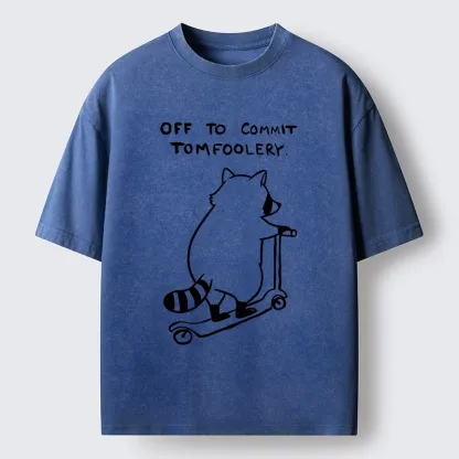 Tokyo-Tiger Scooter Raccoon Funny Meme Washed T-Shirt