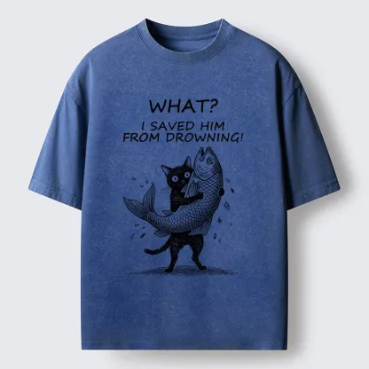 Tokyo-Tiger Cat Claims Fish Saving Meme Washed T-Shirt