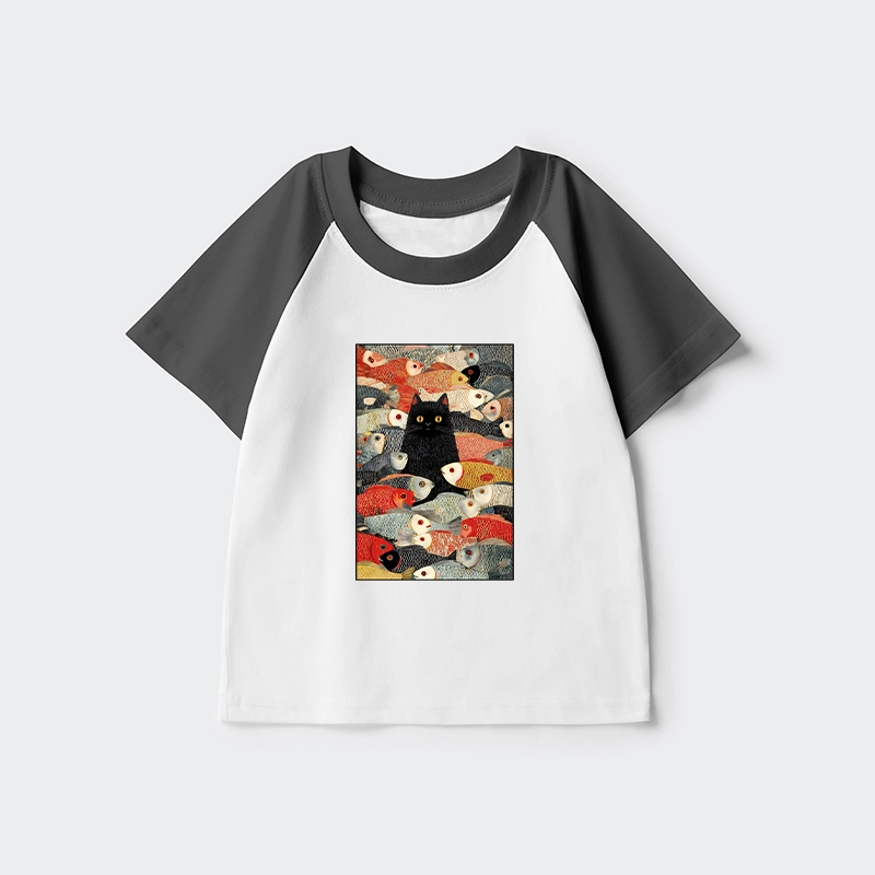 Tokyo-Tiger Cats And Fish Kids Raglan T-shirt