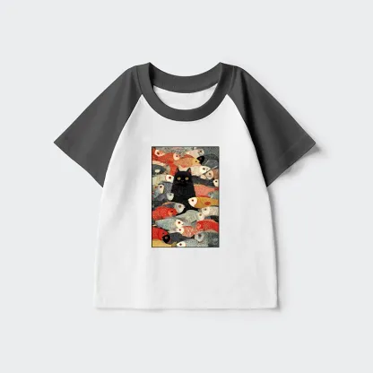 Tokyo-Tiger Cats And Fish Kids Raglan T-shirt