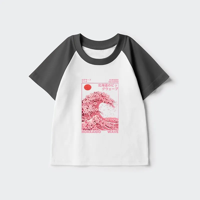 Tokyo-Tiger Sakura Wave Kids Raglan T-shirt