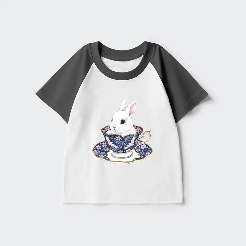 Tokyo-Tiger Cute Rabbit Tea Set Kids Raglan T-shirt