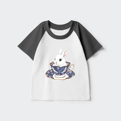 Tokyo-Tiger Cute Rabbit Tea Set Kids Raglan T-shirt
