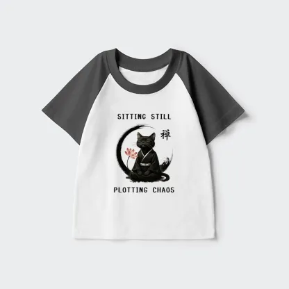 Tokyo-Tiger Sitting still  plotting chaos Calming Zen Cat Funny Kids Raglan T-shirt