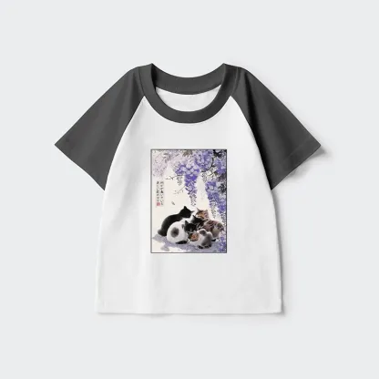 Tokyo-Tiger Cats plotting under the wisteria Kids Raglan T-shirt