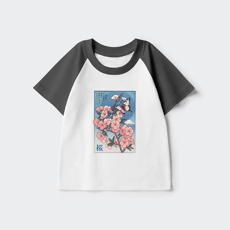 Tokyo-Tiger Ukiyoe Japanese Cherry blossoms Poster Kids Raglan T-shirt
