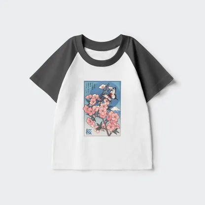 Tokyo-Tiger Ukiyoe Japanese Cherry blossoms Poster Kids Raglan T-shirt