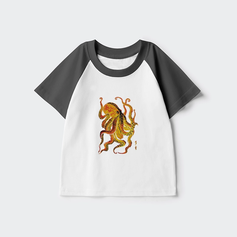 Tokyo-Tiger Deep Sea Gorgeous Octopus Kids Raglan T-shirt