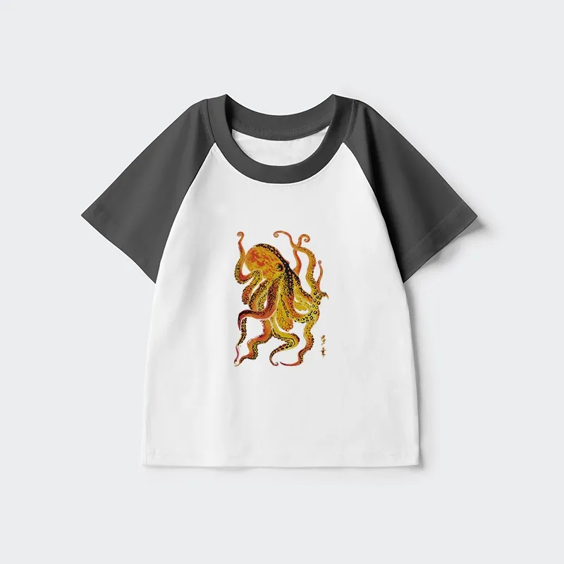 Tokyo-Tiger Deep Sea Gorgeous Octopus Kids Raglan T-shirt