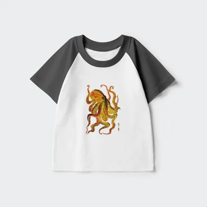 Tokyo-Tiger Deep Sea Gorgeous Octopus Kids Raglan T-shirt