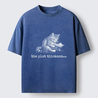 Tokyo-Tiger Meme Cat Reading Mystery Book Washed T-Shirt