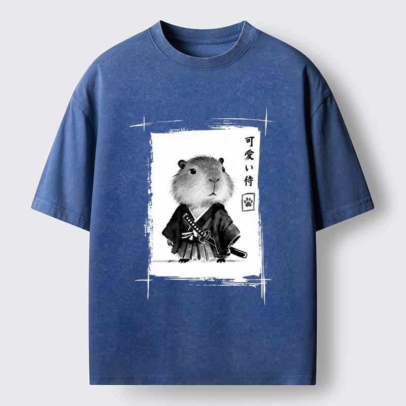 Tokyo-Tiger Cute Samurai Capybara Meme Washed T-Shirt