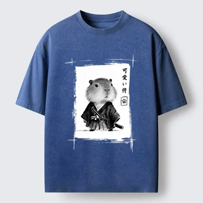 Tokyo-Tiger Cute Samurai Capybara Meme Washed T-Shirt