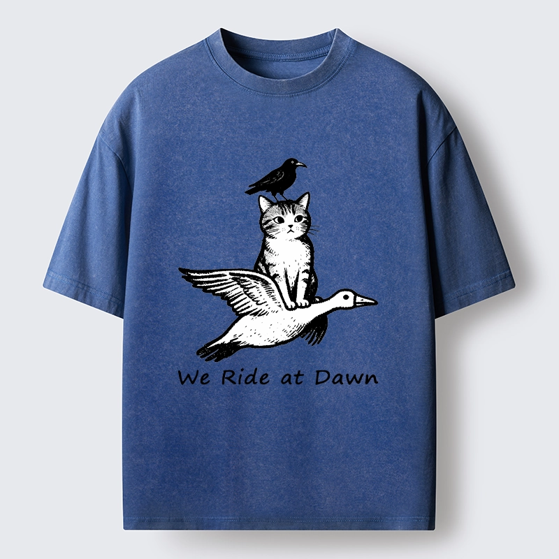 Tokyo-Tiger Funny We Ride At Dawn Washed T-Shirt