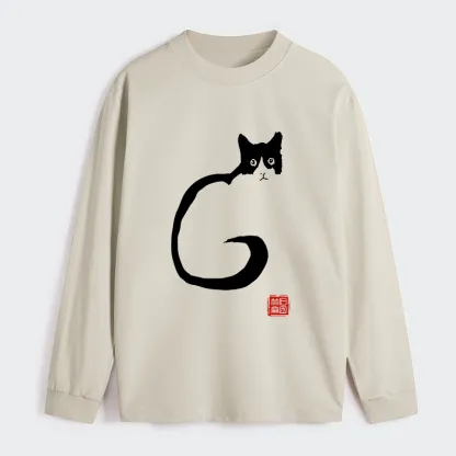 Tokyo-Tiger Calm Cat In Simple Lines Long Sleeve T-Shirt