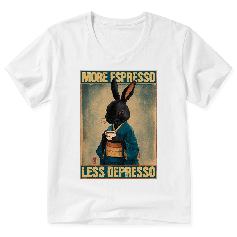 Tokyo-Tiger More Espresso Less Depresso Rabbit V-Neck Classic T-Shirt