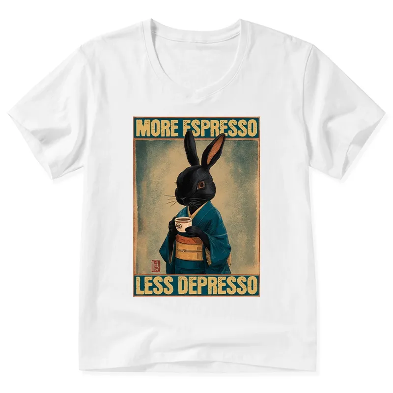 Tokyo-Tiger More Espresso Less Depresso Rabbit V-Neck Classic T-Shirt Sale