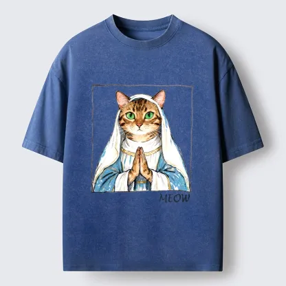 Tokyo-Tiger Holy Meme Cat Praying Washed T-Shirt