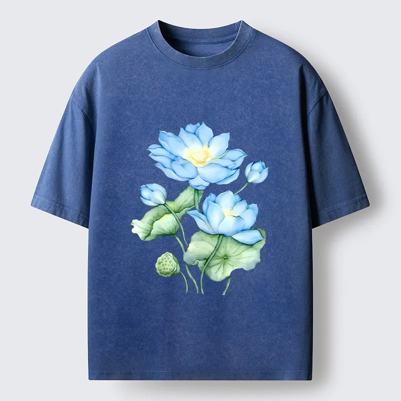 Tokyo-Tiger Calm Blue Water Lily Vibes Washed T-Shirt