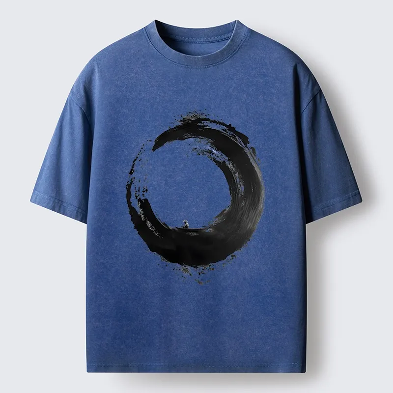 Tokyo-Tiger Zen Boat Man In Ink Circle Washed T-Shirt