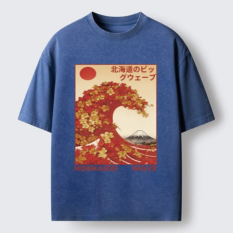 Tokyo-Tiger Hokkaido Wave Fall Leaves Washed T-Shirt