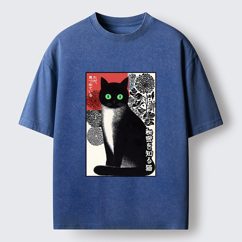 Tokyo-Tiger Japanese Style Secret Cat Meme Washed T-Shirt