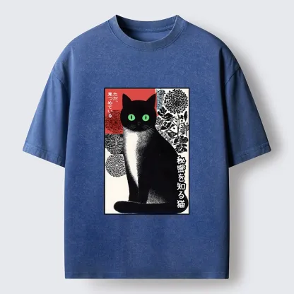 Tokyo-Tiger Japanese Style Secret Cat Meme Washed T-Shirt