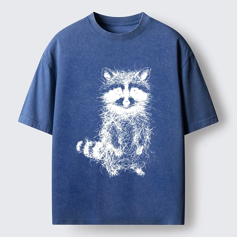 Tokyo-Tiger Messy Line Art Raccoon Meme Washed T-Shirt