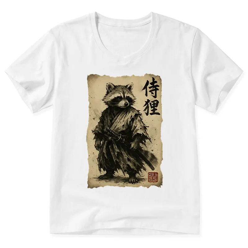 Tokyo-Tiger Retro Raccoon Samurai V-Neck Classic T-Shirt
