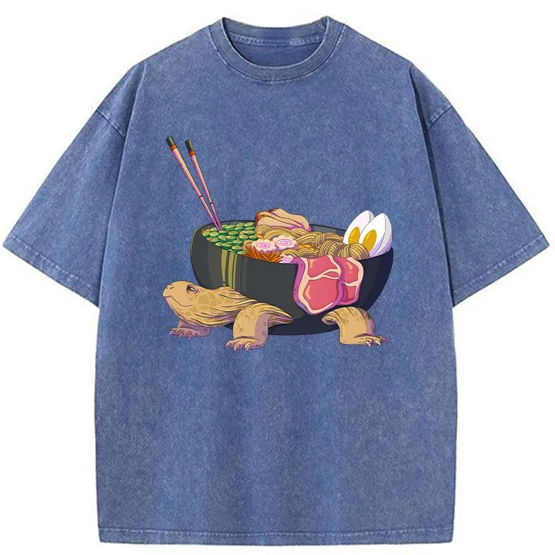 Tokyo-Tiger Turtle Ramen Funny Washed T-Shirt