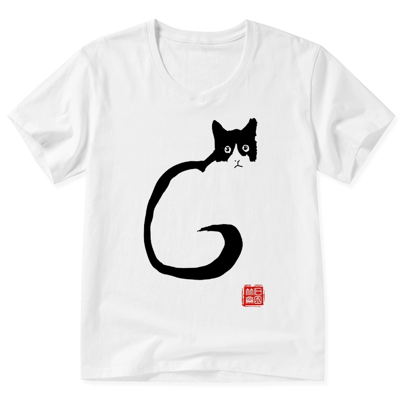 Tokyo-Tiger Calm Cat In Simple Lines V-Neck Classic T-Shirt