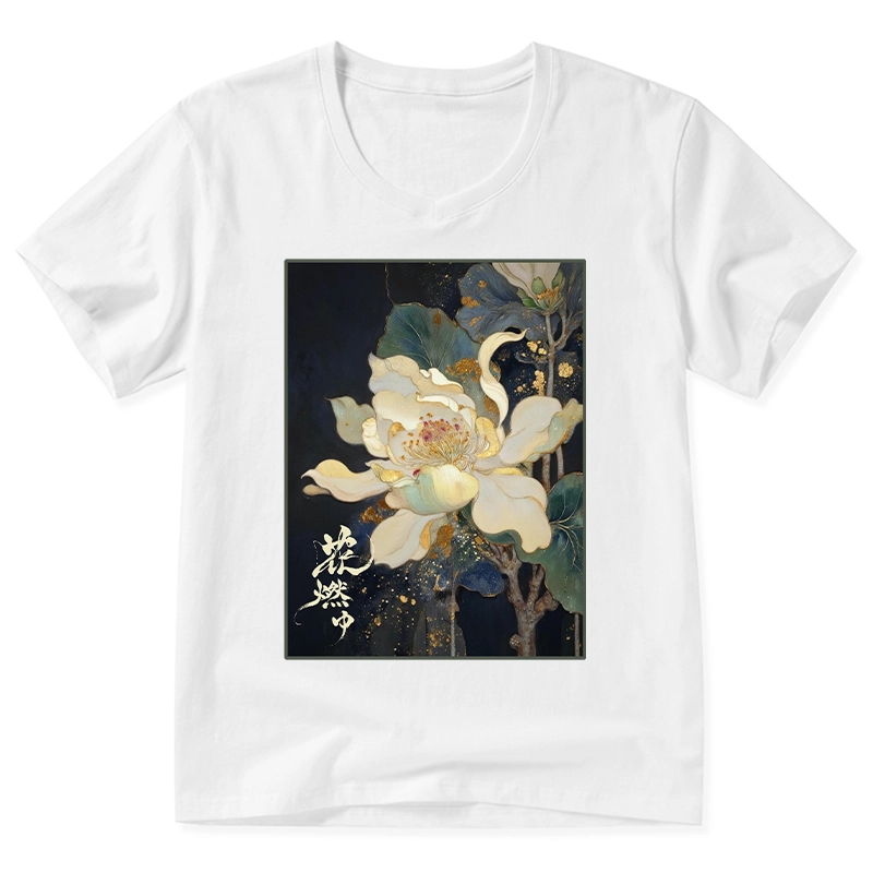 Tokyo-Tiger Lotus Adorned With Golden Specks V-Neck Classic T-Shirt