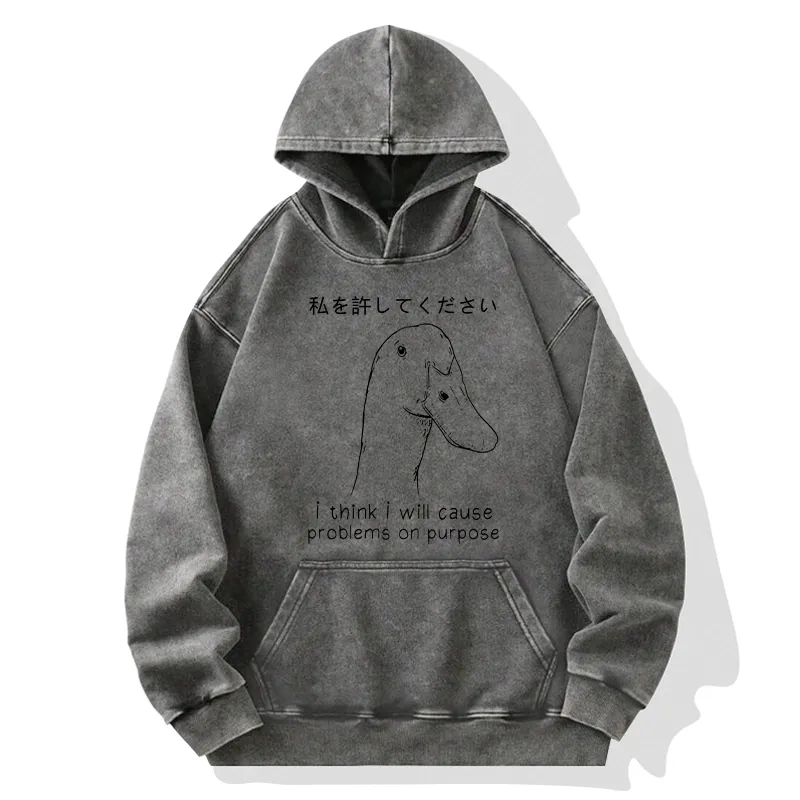 Tokyo-Tiger Stupid Goose Funny Washed Hoodie
