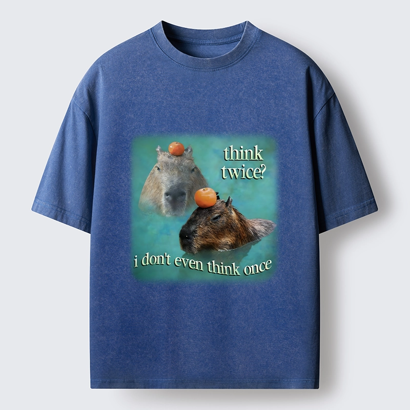 Tokyo-Tiger Capybara Think Twice Funny Meme Washed T-Shirt
