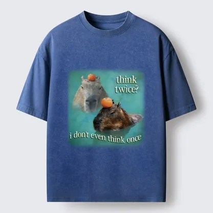 Tokyo-Tiger Capybara Think Twice Funny Meme Washed T-Shirt