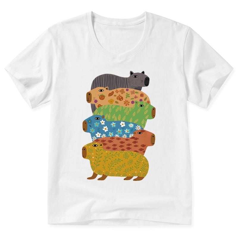 Tokyo-Tiger Colorful Capybaras V-Neck Classic T-Shirt
