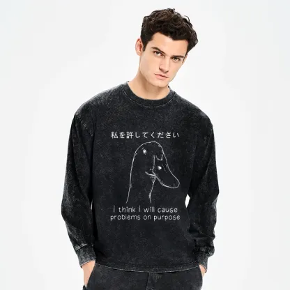 Tokyo-Tiger Stupid Goose Funny Washed Long Sleeve T-Shirt
