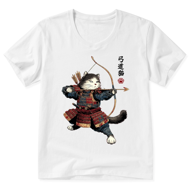 Tokyo-Tiger Kyudo Samurai Cat V-Neck Classic T-Shirt