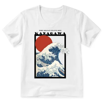 Tokyo-Tiger Minimalist Ukiyo-e Waves V-Neck Classic T-Shirt